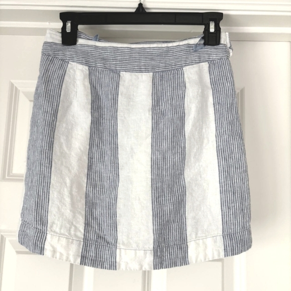 Free People Uptown Days Blue White Stripe Linen Wrap Skirt Size 2 - Picture 6 of 8